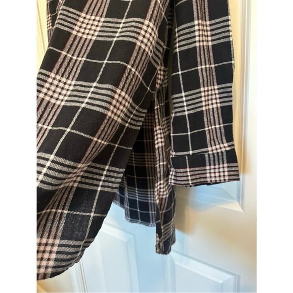Plus Size 22/24 Black Plaid Button Front Tunic Shirt Longline Flannel - Picture 6 of 8
